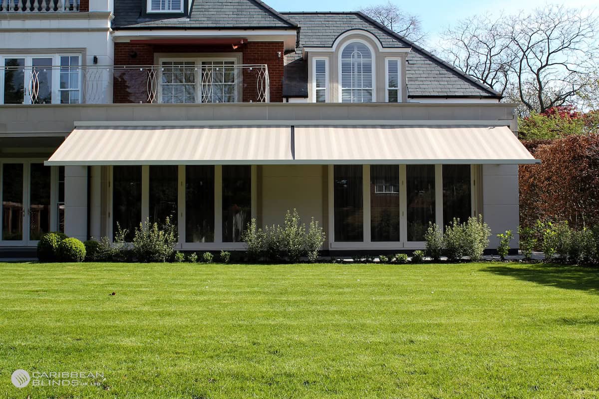 Couple double awnings over a large patio